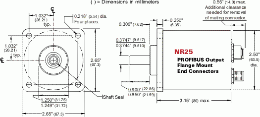 NR25 = Profibus-DP Multi-turn, Flange Mount, End Connector